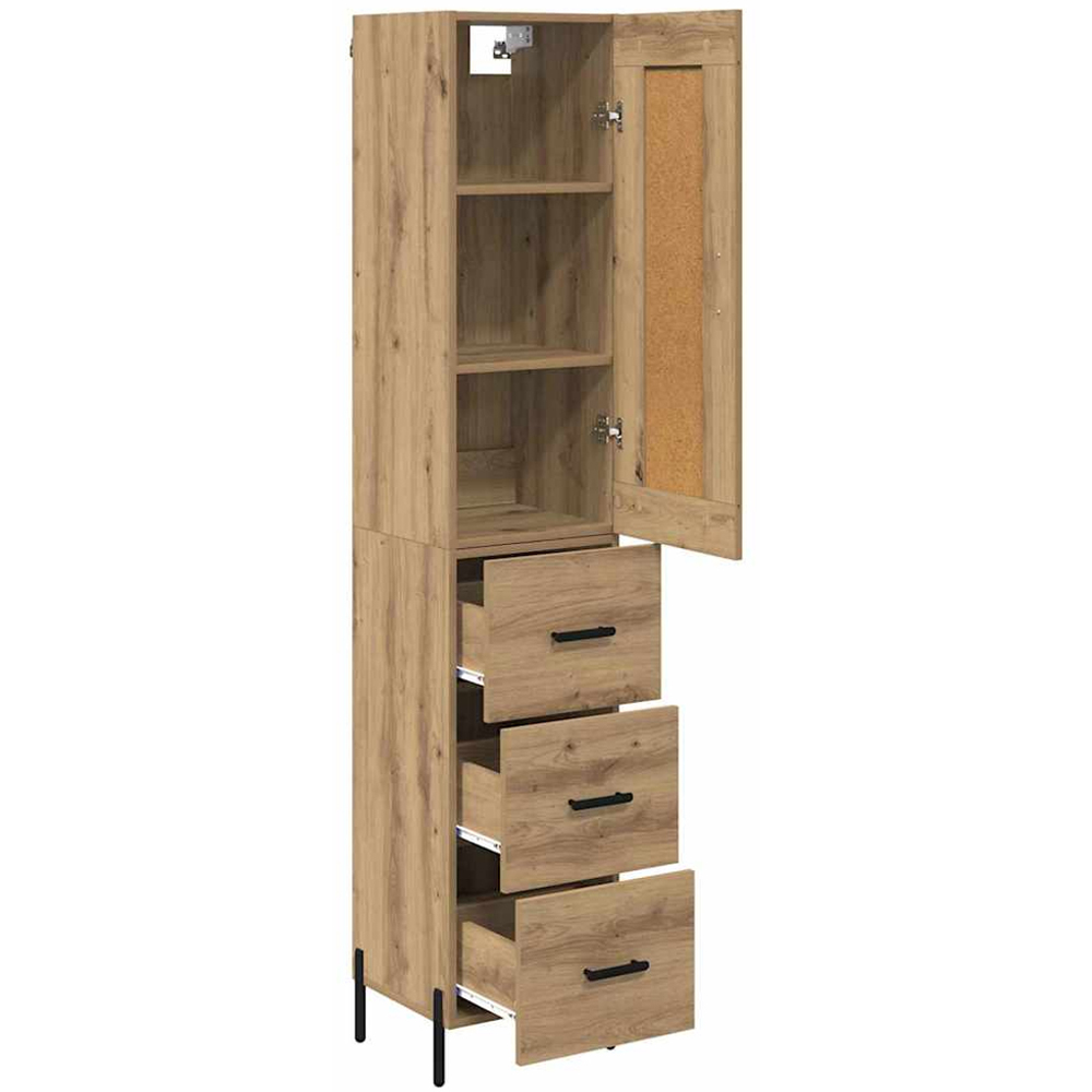 vidaXL Single Door 3 Drawer Artisan Oak Sideboard with Black Handles Image 5