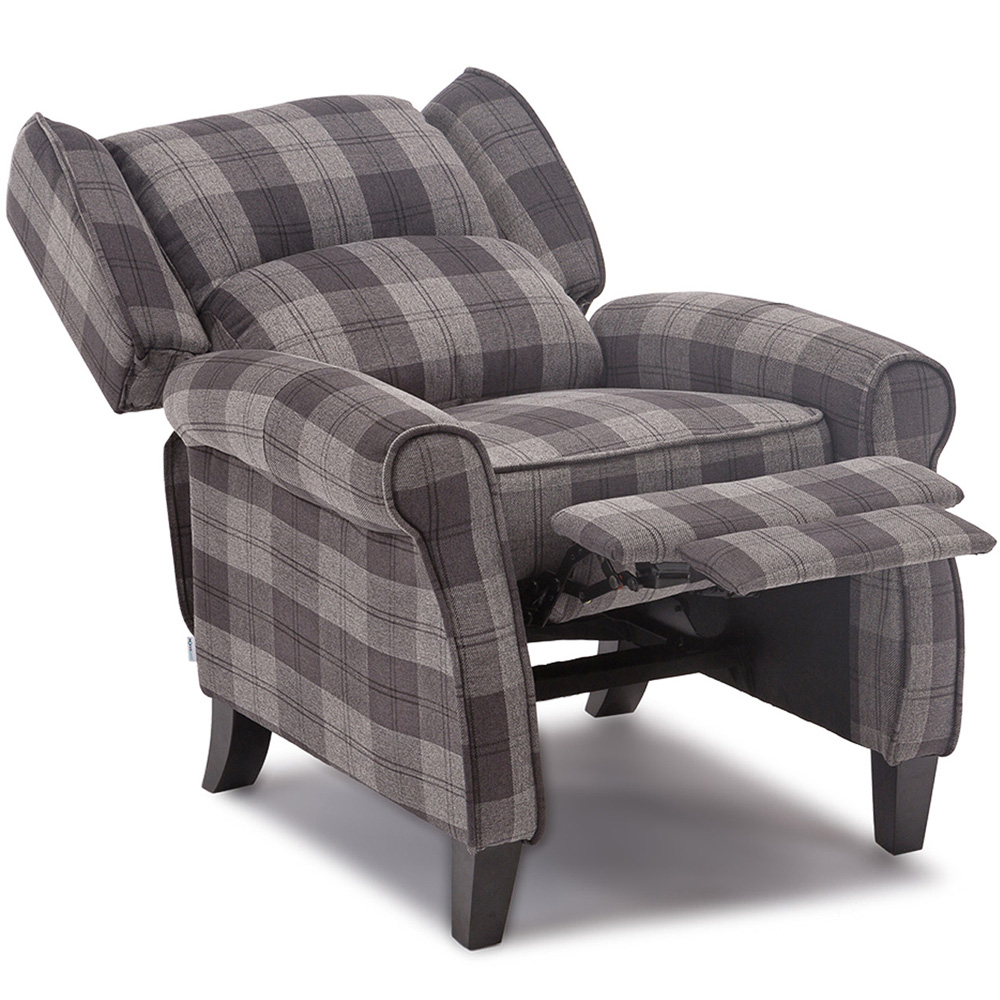 Furniture Online Eaton Charcoal Wing Back Checkered Recliner Chair Image 6