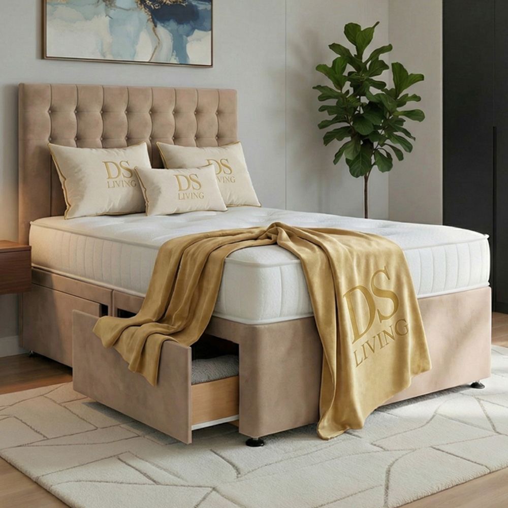 DS Living Casia Super King Size Mink Plush Velvet Divan Bed with 4 Drawer Image 1