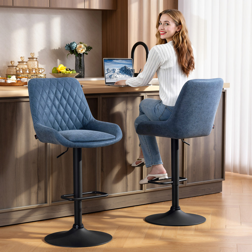 Portland Set of 2 Blue Swivel Bar Stool with Backrest and Footrest Image 3