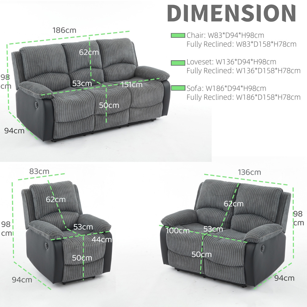 Furniture One 6 Seater Grey Sectional Corduroy Electric Recliner Sofa Image 6
