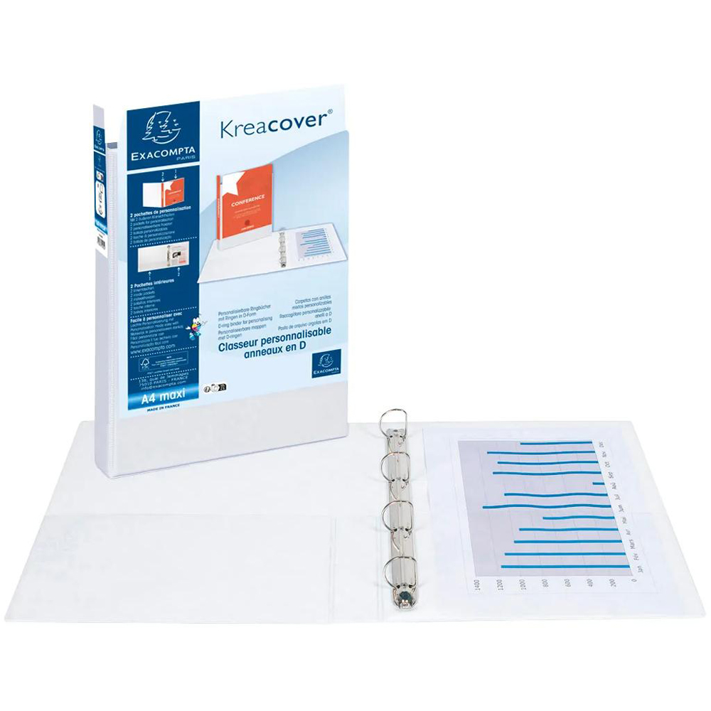 Exacompta Kreacover White Polypropylene Personal 4D Ring Binder with 2 Pockets 60mm 10 Pack Image 4