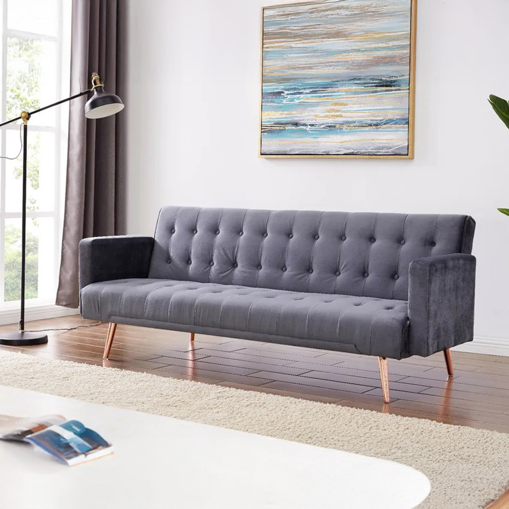 Comfy Living 3 Seater Grey and Gold Plush Velvet Sofa Bed Image 7