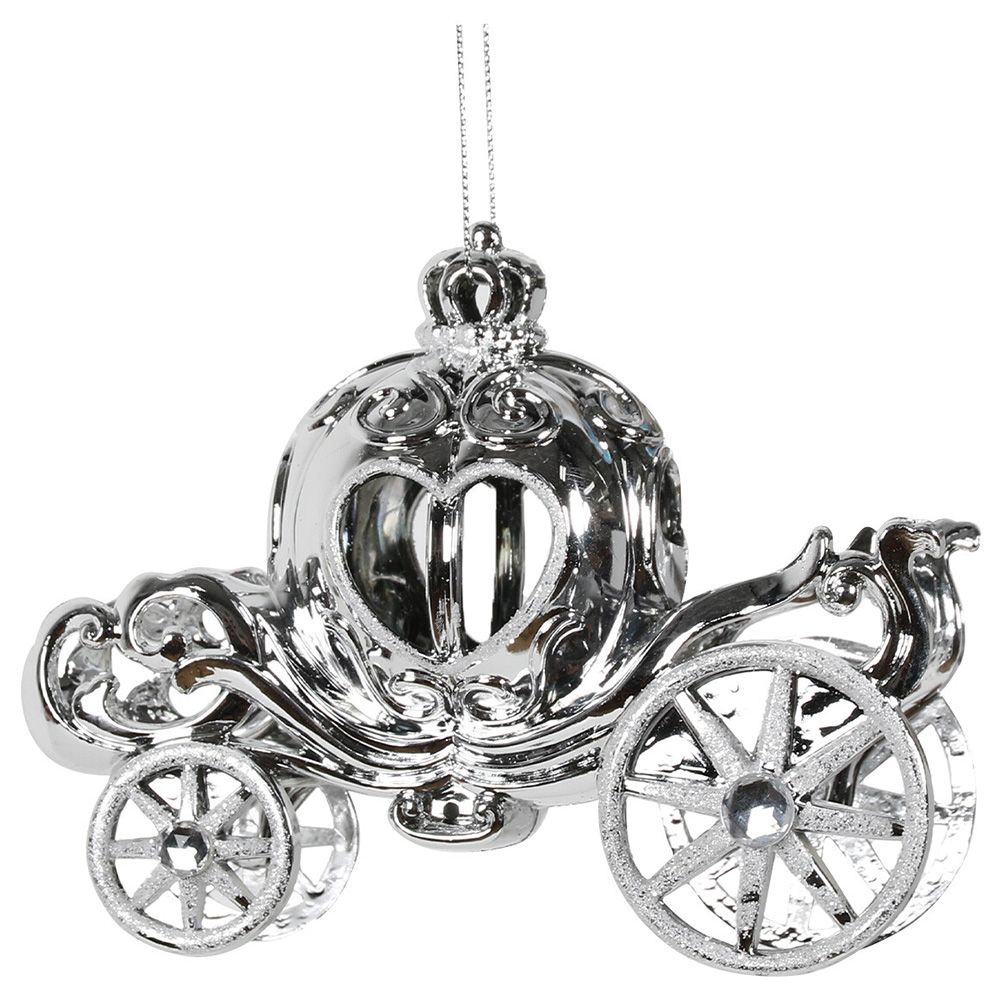 Frosted Fairytale Shiny Silver Glittered Carriage Decoration Image 1