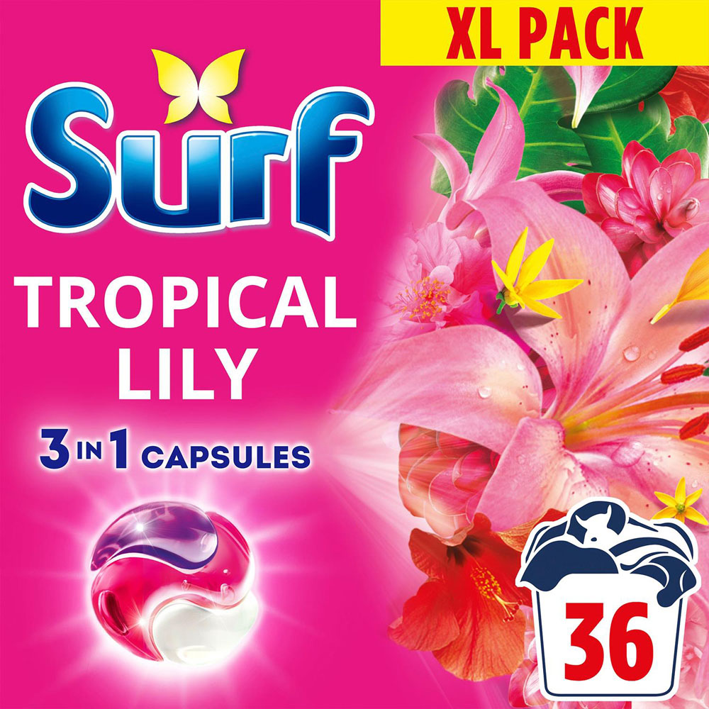 Surf 3 in 1 Tropical Lily Washing Capsules 36 Washes 2 Pack Image 4