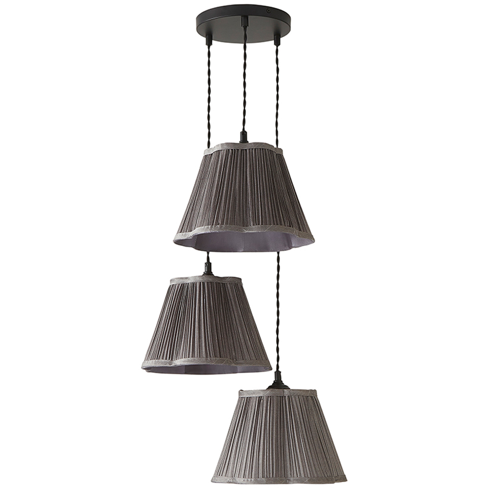 ValueLights Loralei Grey Pleated Faux Silk 3 Drop Cluster Black LED Ceiling Pendant Light Image 1