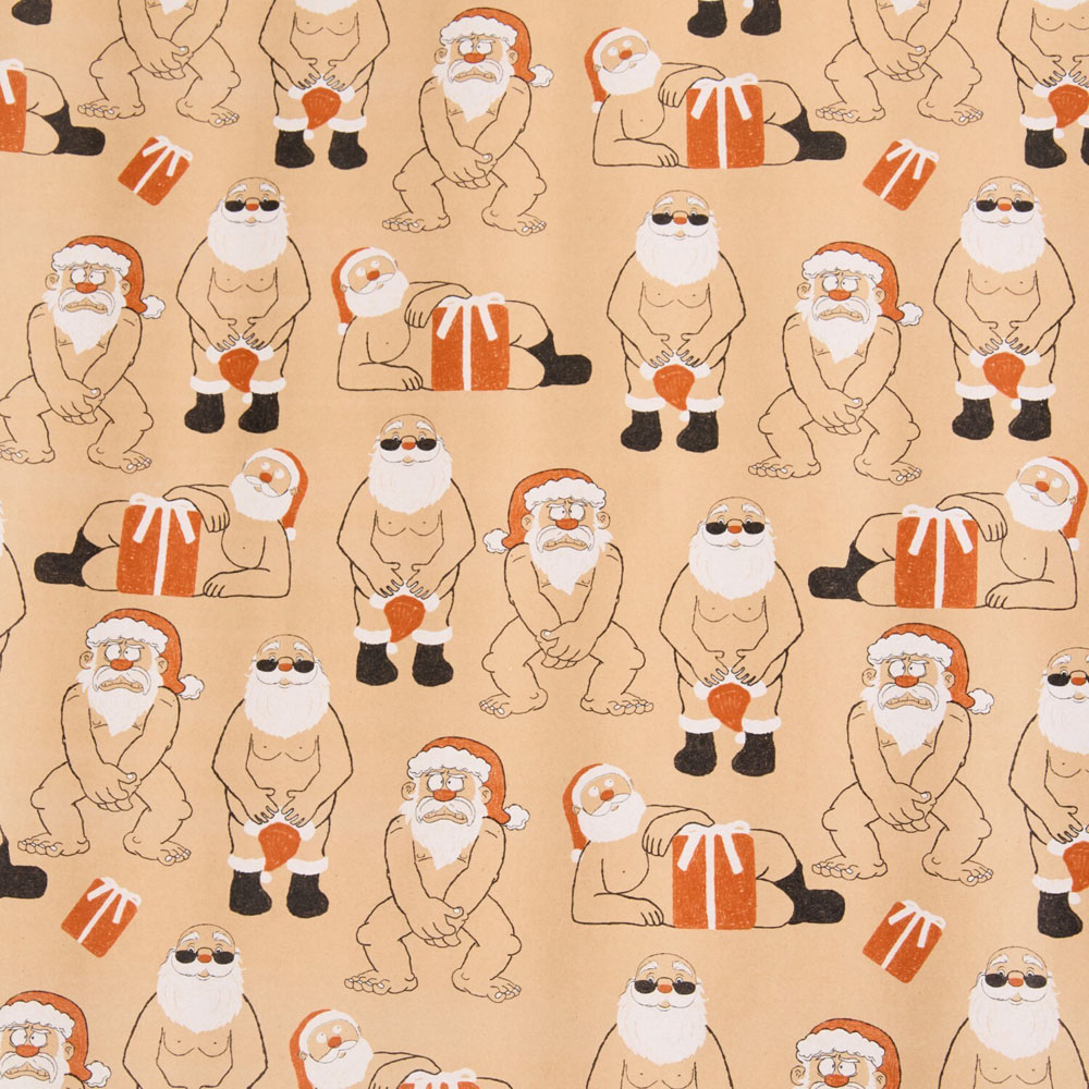 Cheeky Santa Wrapping Paper Beige Image 3