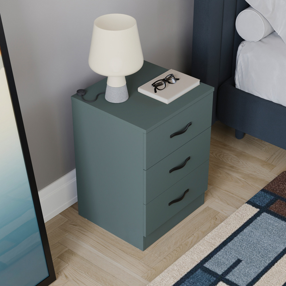 VIDA DESIGNS Riano 3 Drawer Jasper Green Bedside Table Image 6