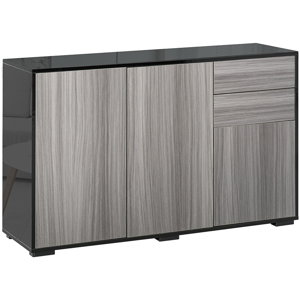 Portland 2 Door 2 Drawer Light Grey and Black High Gloss Sideboard Image 2