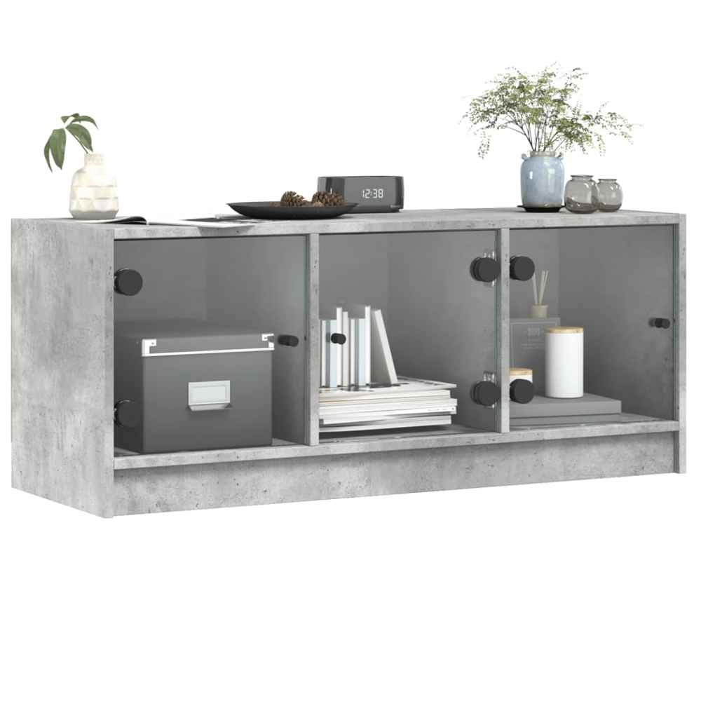 vidaXL 3 Glass Door Concrete Grey TV Cabinet Image 4