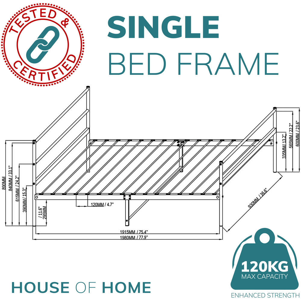 House Of Home Single Silver Extra Strong Metal Bed Frame Image 5
