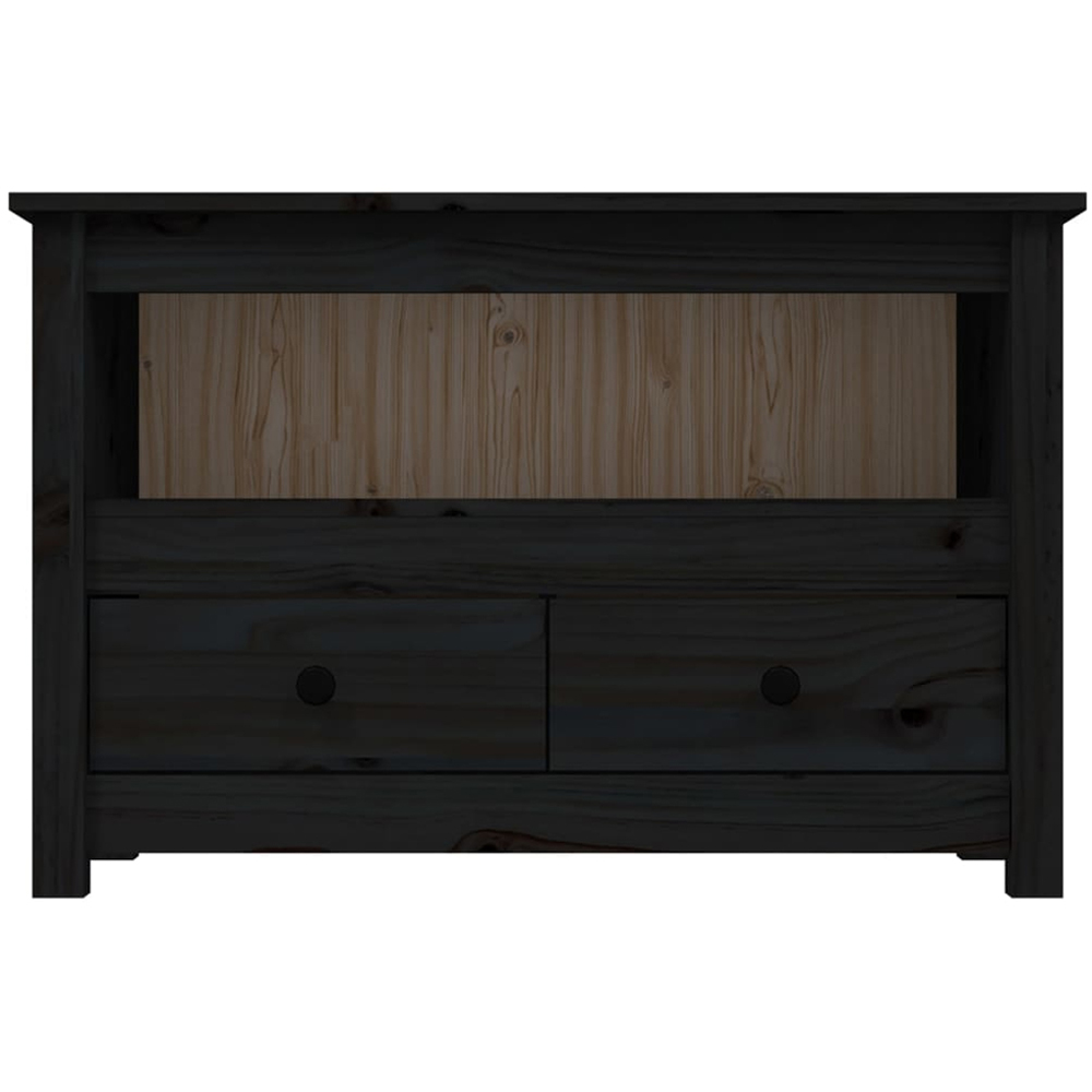 vidaXL 2 Drawer Single Shelf Black Solid Pine Wood TV Cabinet Image 4