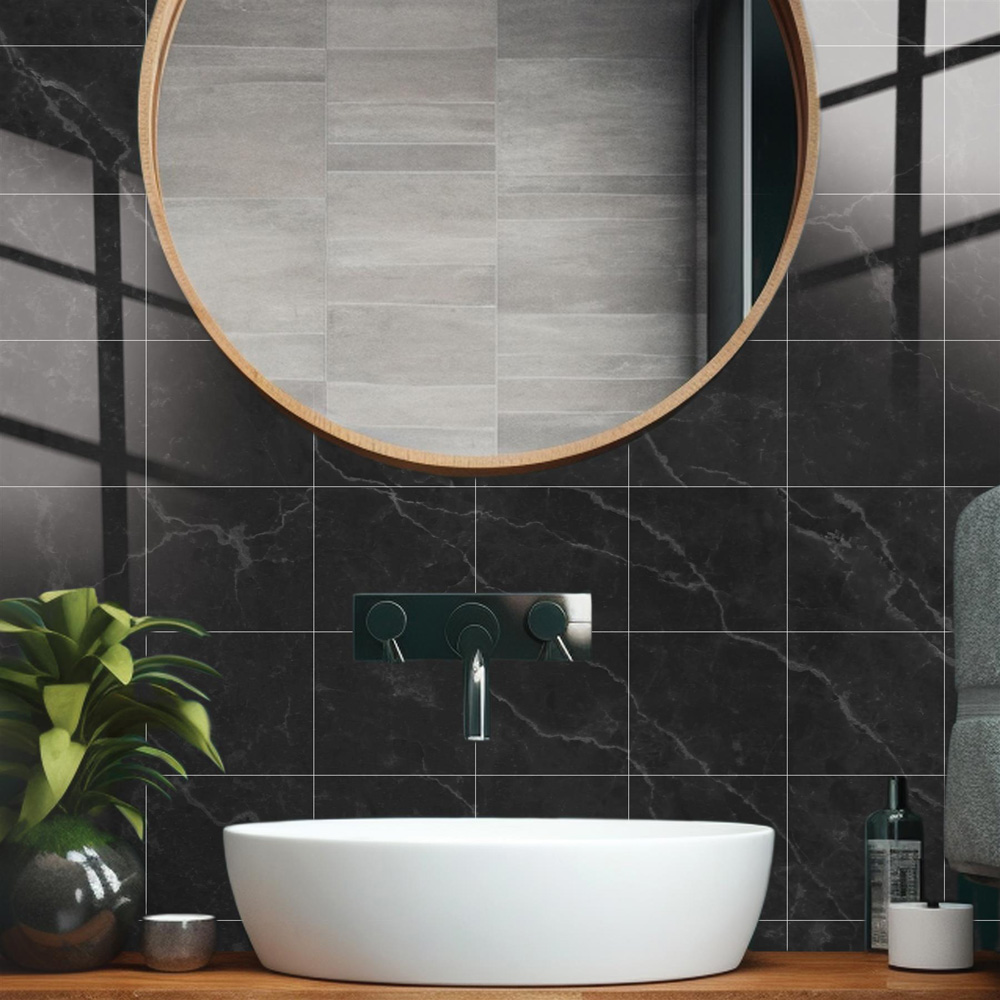 Walplus Black Ink Marble Stone Tile Sticker 12 Pack Image 2
