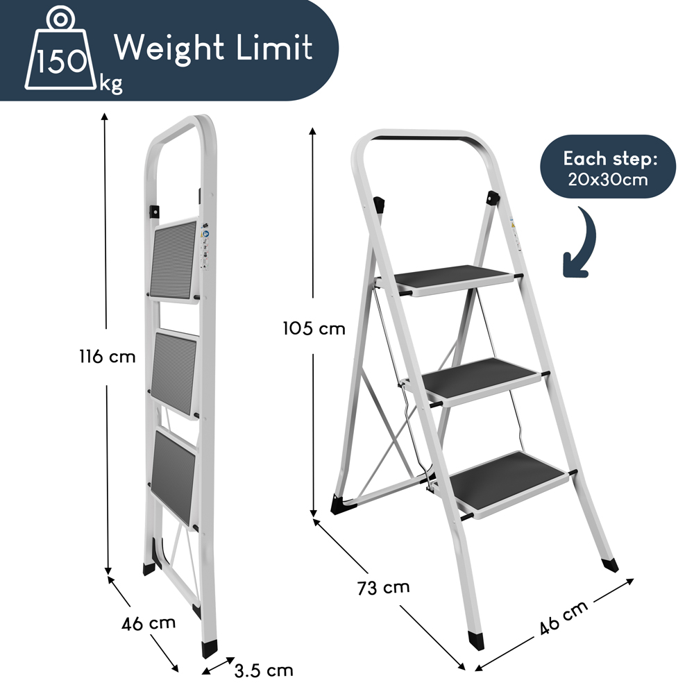 HOME VIDA White 3 Step Ladder Image 6
