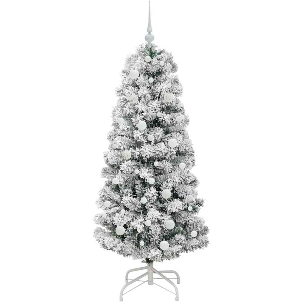vidaXL Pre-Lit Warm White LED and White Baubles Snow Flocked Artificial Christmas Tree 5ft Image 4