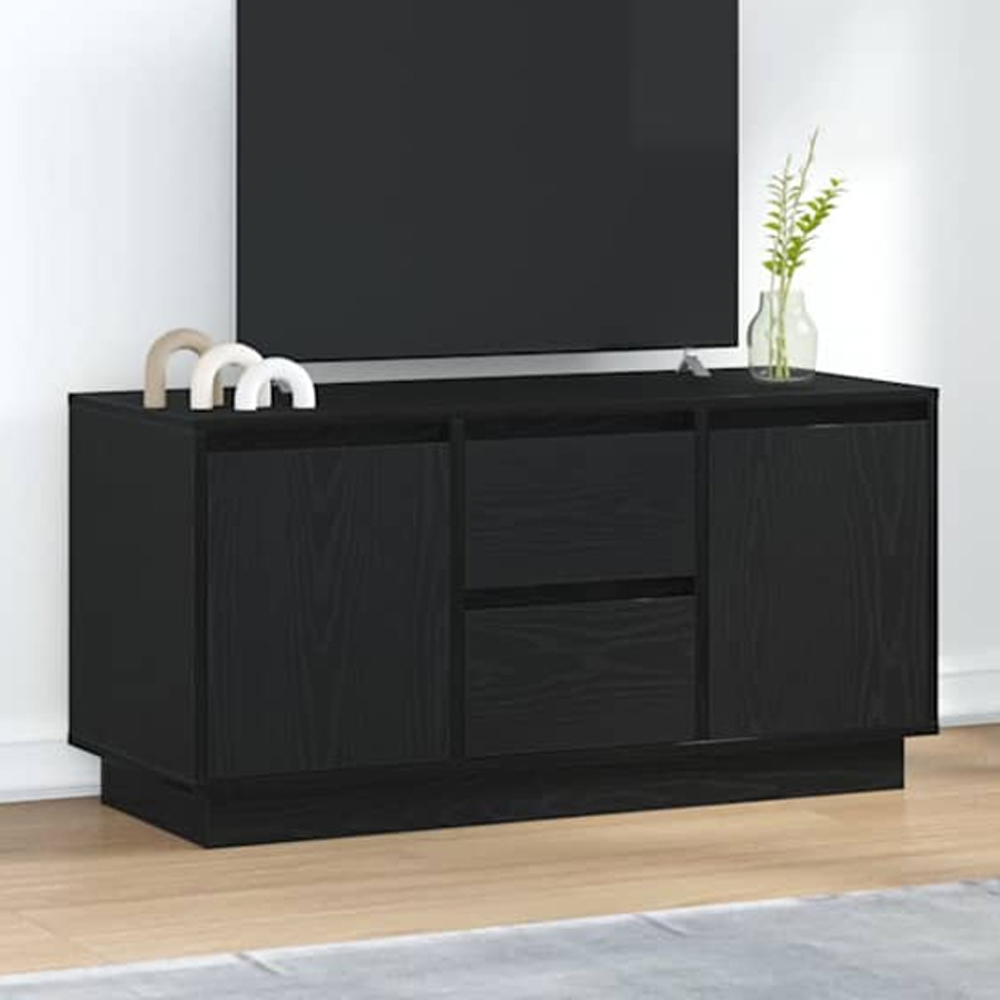 vidaXL 2 Door 2 Drawer Black Oak LED TV Cabinet Image 1