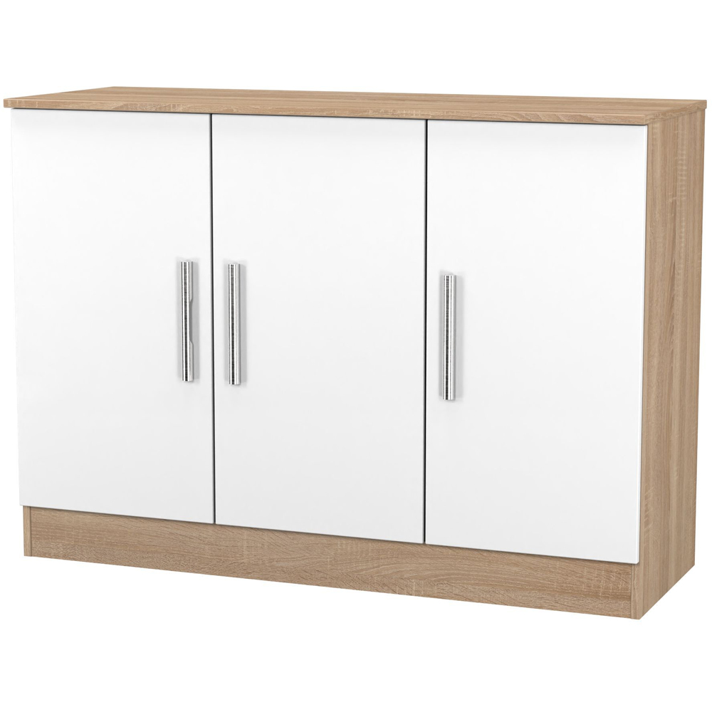 Crowndale Contrast 3 Door White Matt and Bardolino Oak Sideboard Ready Assembled Image 3