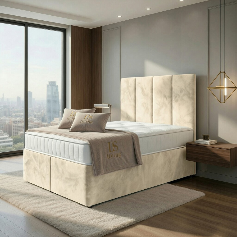 DS Living Harmony Double Cream Plush Velvet Ottoman Bed Image 4