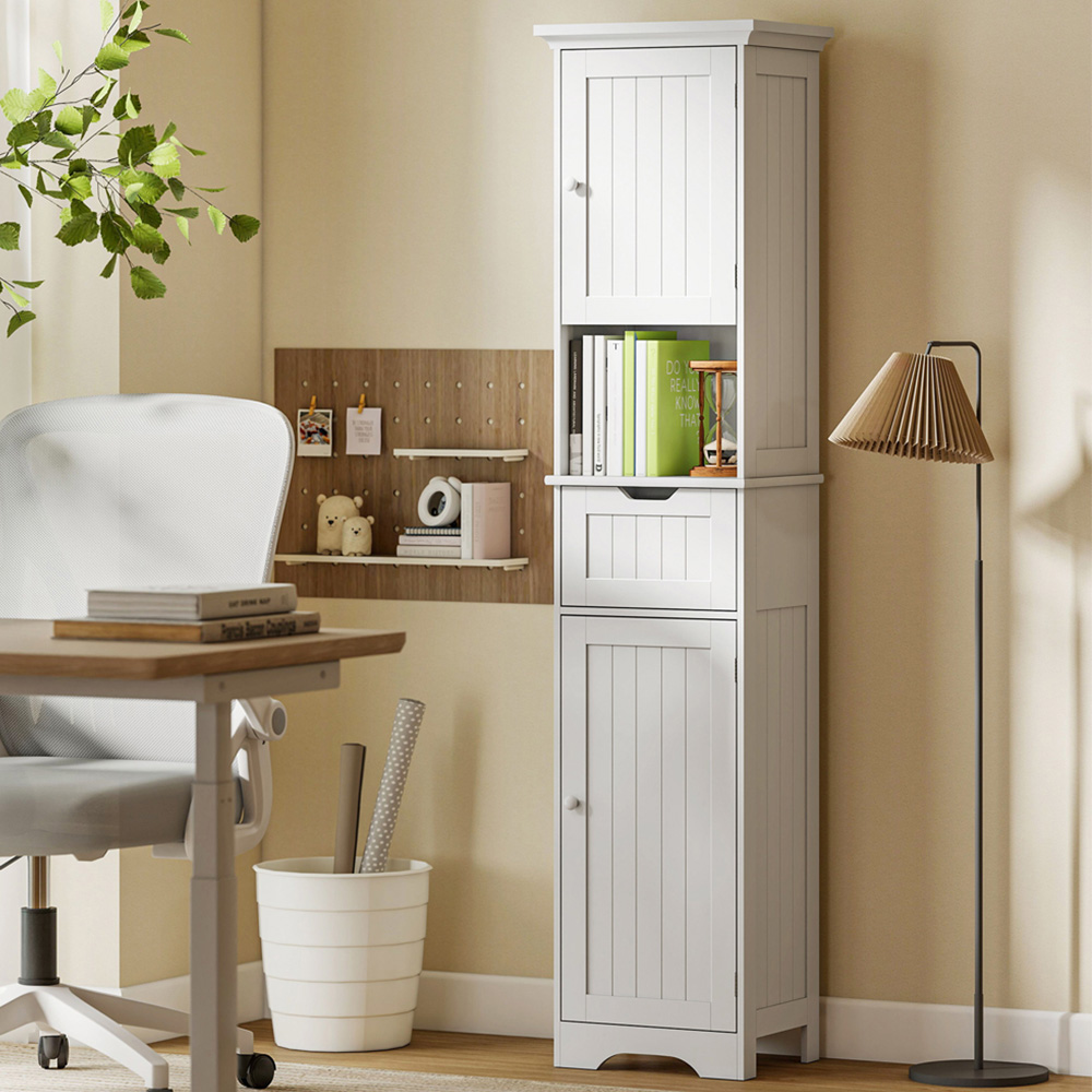 Portland 2 Door Single Drawer Single Shelf Tall Bathroom Storage Cabinet with LED Light Image 1