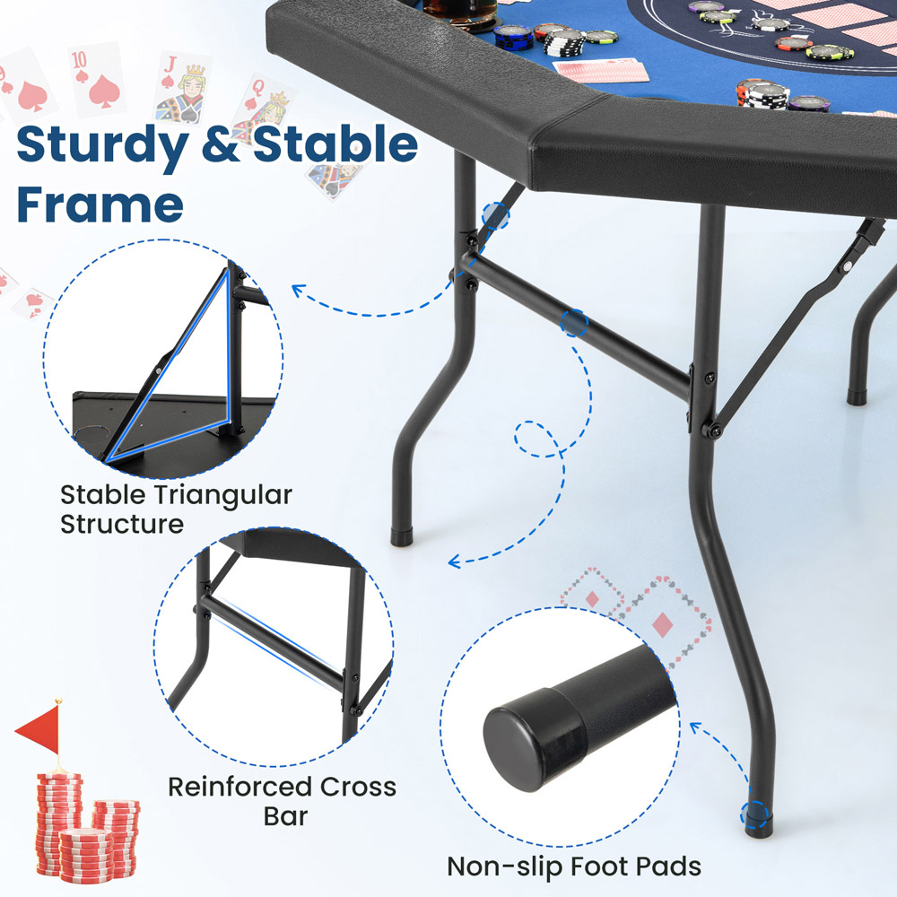 Costway 8 Player Blue Foldable Poker Table 130cm Image 8