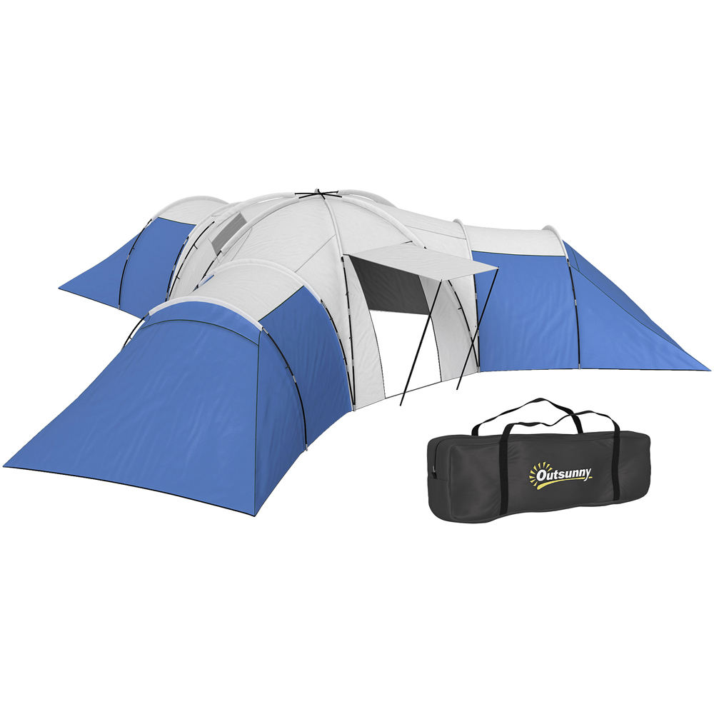 Outsunny 6-9 Person Tunnel Tent with 3 Bedroom and Porch Blue Image 1