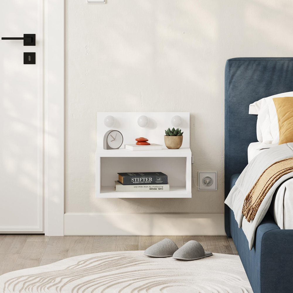 Decortie Treo 2 Shelf White LED Wall-Mounted Bedside Table Image 4
