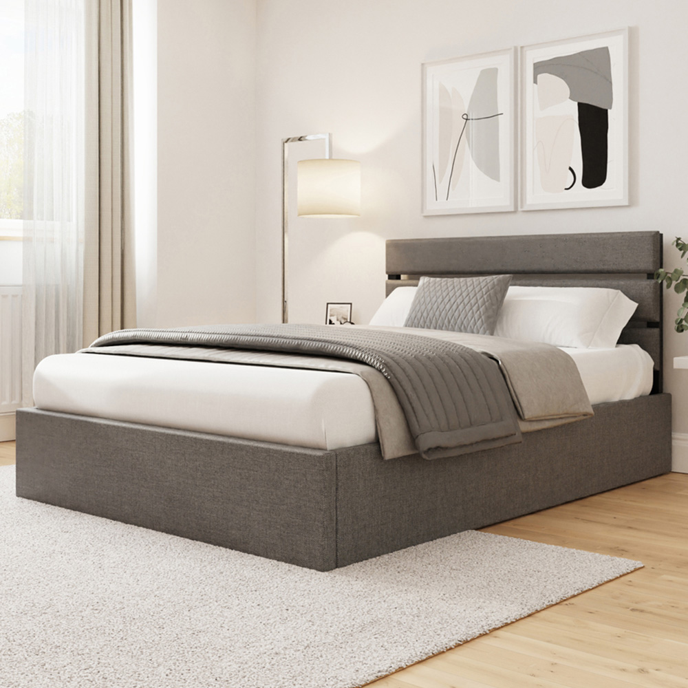 GFW Hudson Small Double Grey End Lift Ottoman Bed with SC Bonnell Mattress Image 1