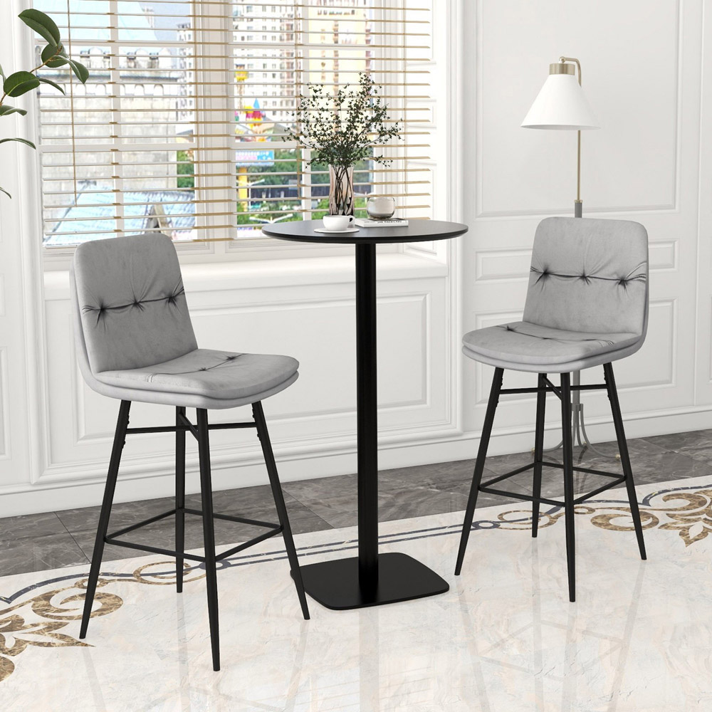 Costway Grey Tufted Back Bar Stool Set of 2 Image 3