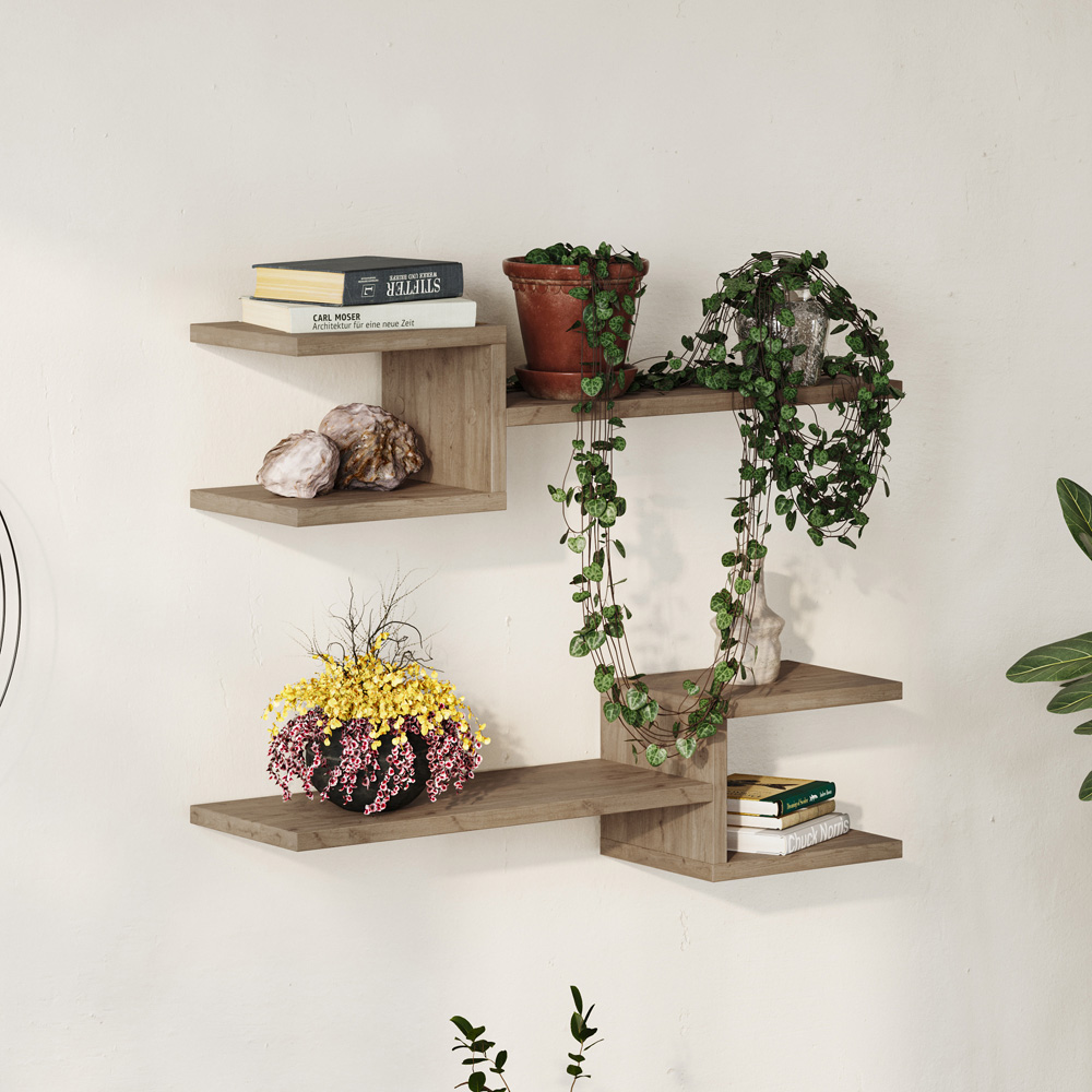 Decortie Natural Oak Wall-Mounted Floating Shelf Set 2 Pack Image 2