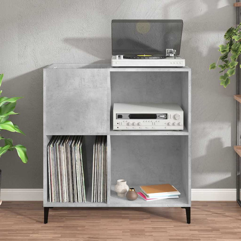 vidaXL 3 Shelf Concrete Grey Record Cabinet Image 8