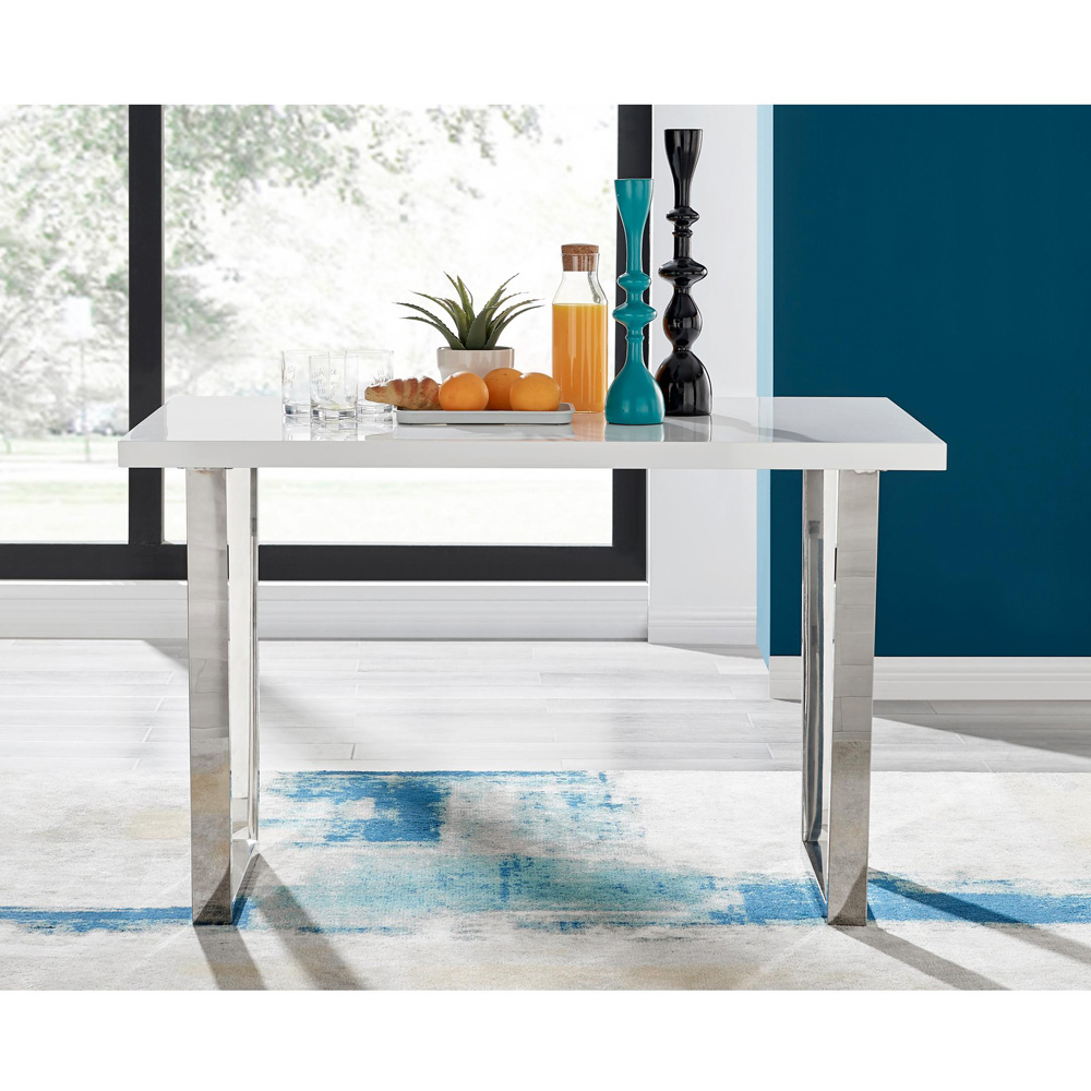 Furniturebox Solo 4 Seater White High Gloss and Chrome Dining Table Image 7