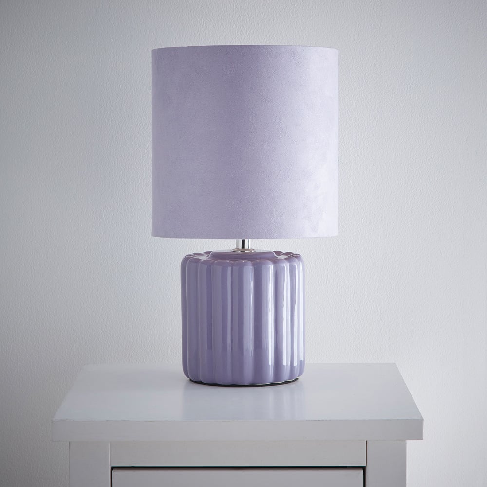 Kliving Zoe Lilac Velvet Shade Ceramic Table Lamp Image 2