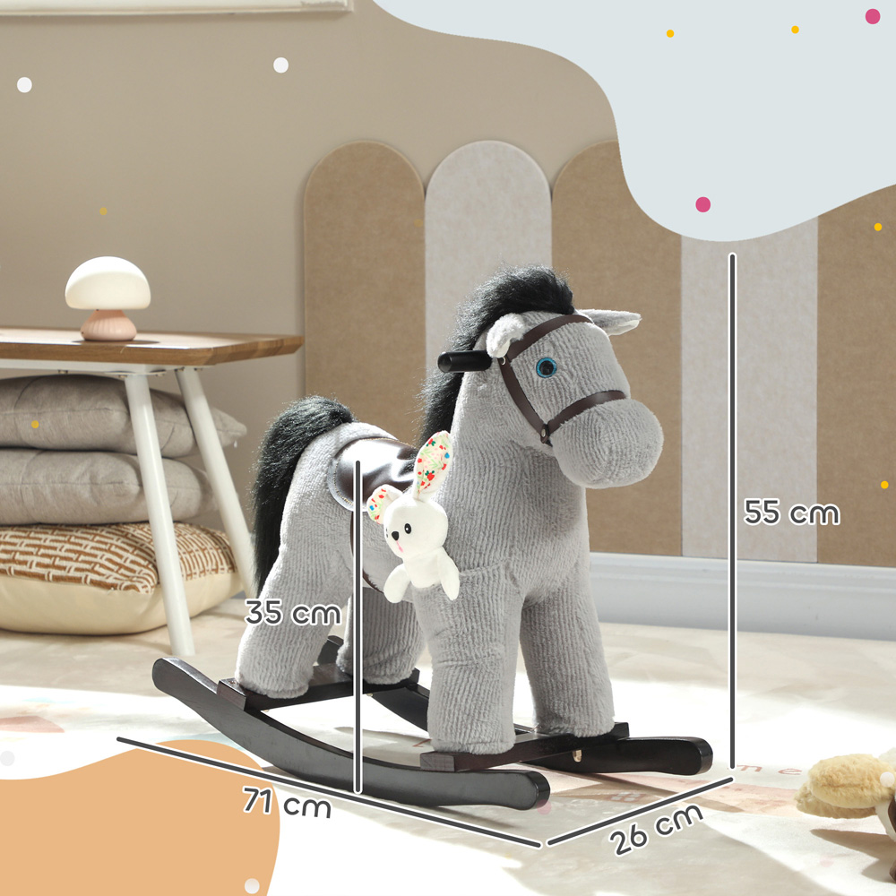 Tommy Toys AIYAPLAY Kids Grey Ride On Rocking Horse with Interactive Sounds and Rabbit Doll Image 9