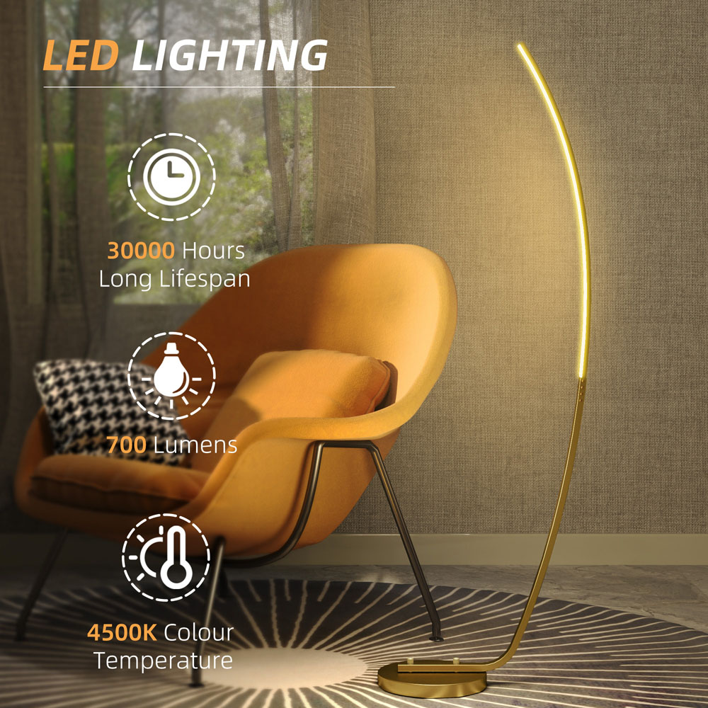 Portland Gold Tone Arched LED Strip Floor Lamp Image 6