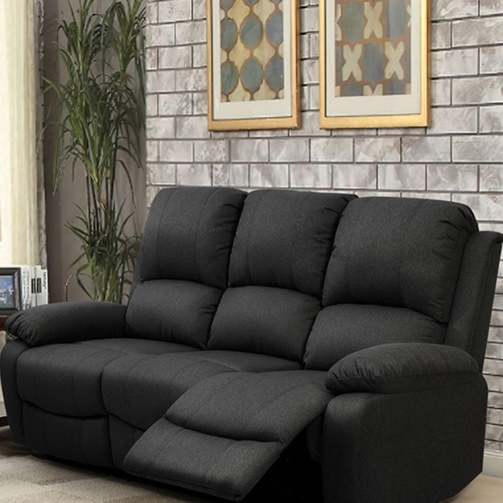 Brooklyn Luxury 5 Seater Dark Grey Linen Manual Recliner Sofa Set Image 3