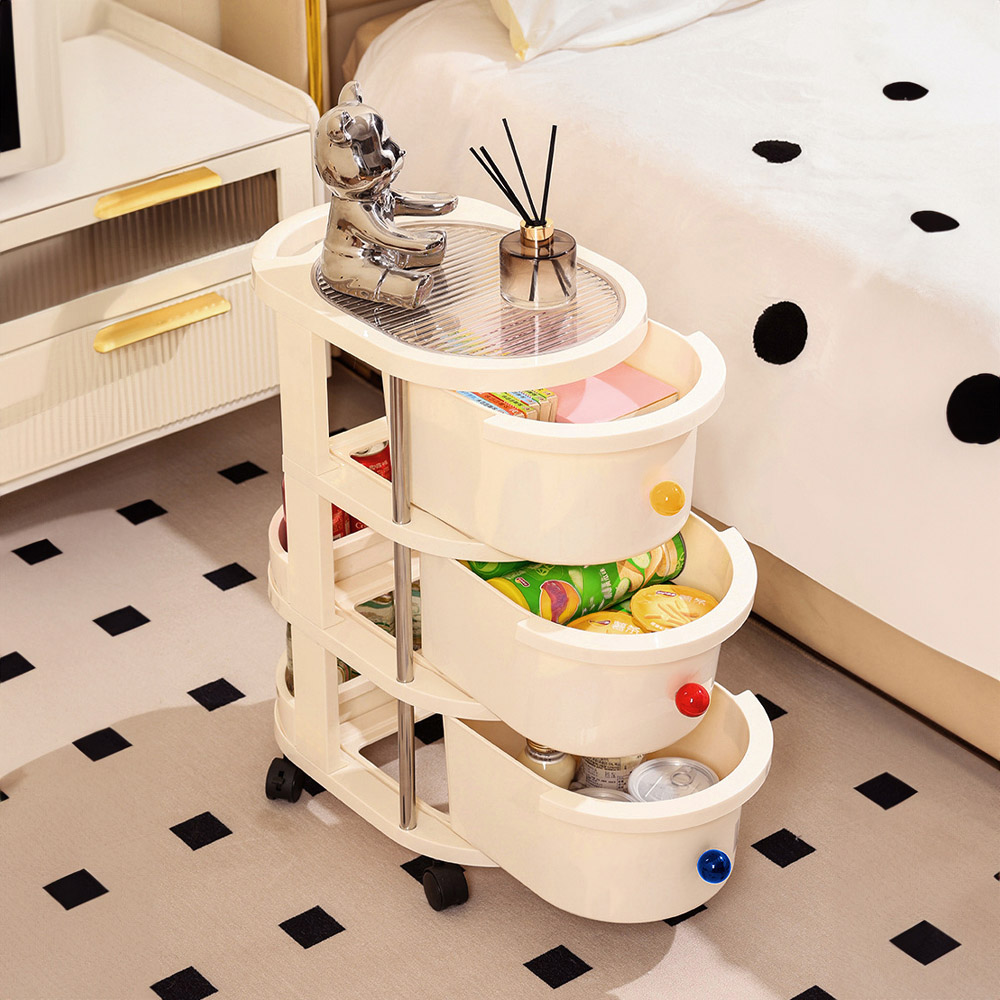 Living and Home 3 Drawer Cream Rolling Storage Cart Image 7