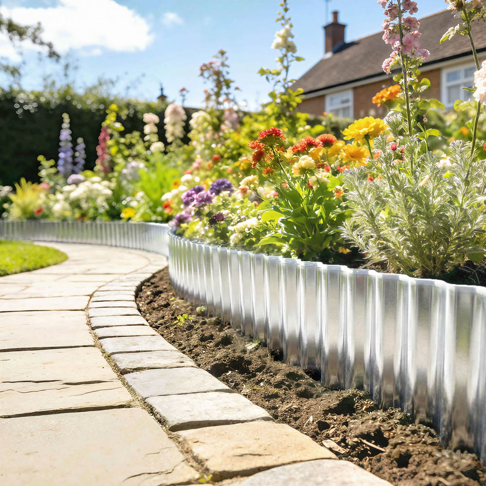 Outsunny Silver Metal Garden Edging 8 inch x 21.3ft Image 3