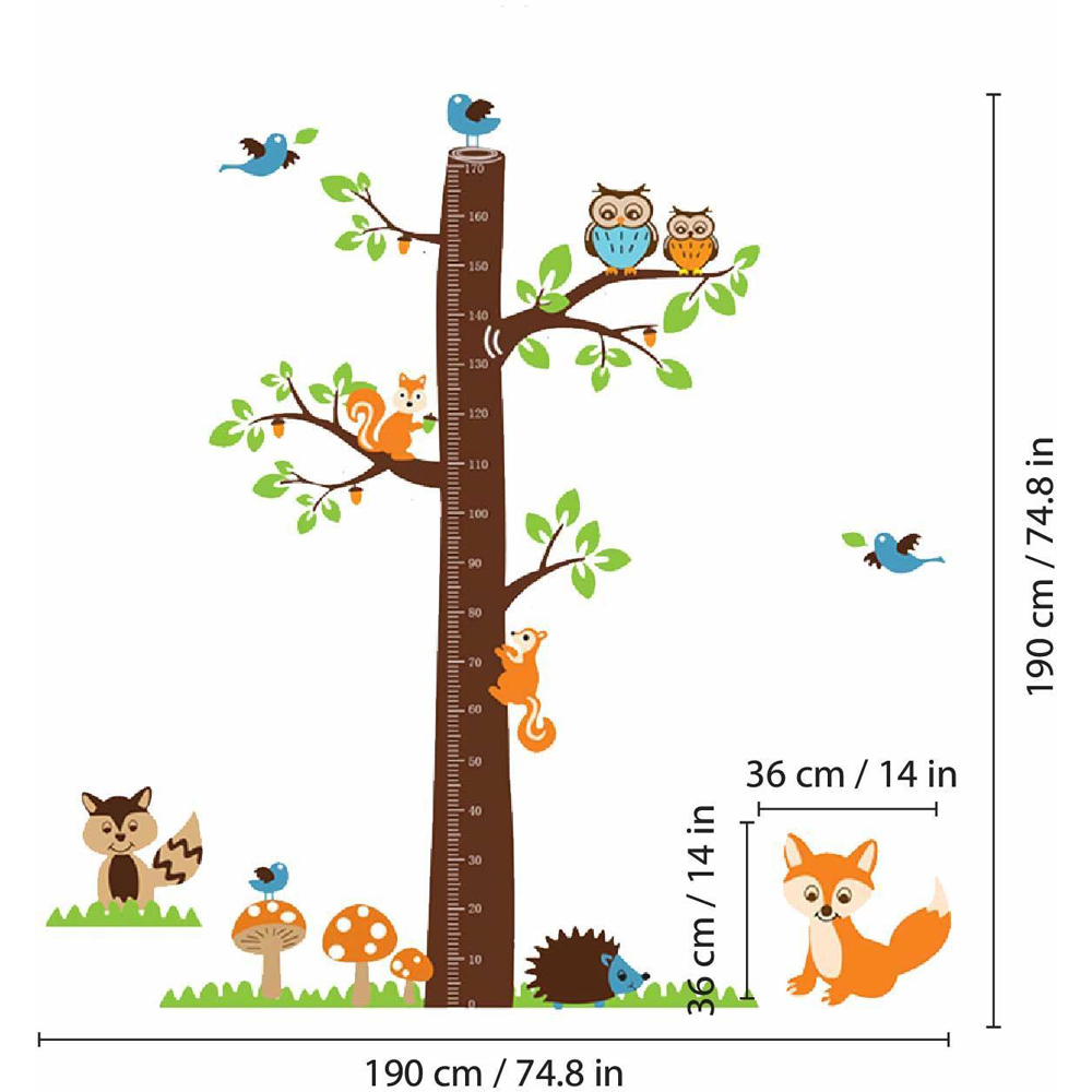 Walplus Kids Fox Tree Height Measure Self Adhesive Wall Stickers Image 4