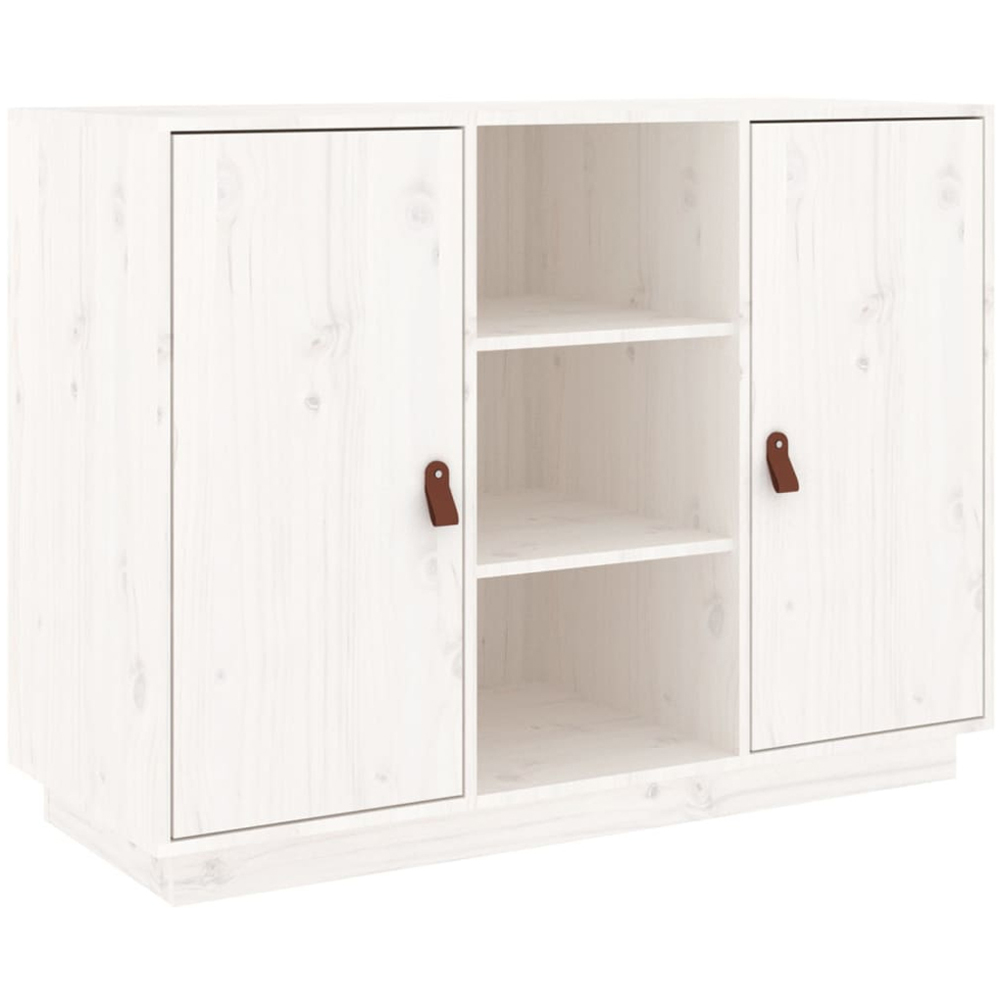 vidaXL 2 Door 3 Shelf White Solid Pine Wood Sideboard Image 2