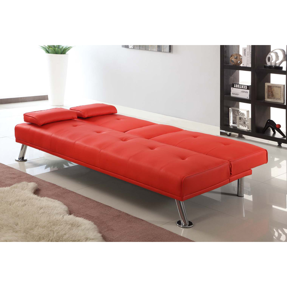 Brooklyn 2 Seater Red Faux Leather Italian Sofa Bed with Cup Holder Image 2