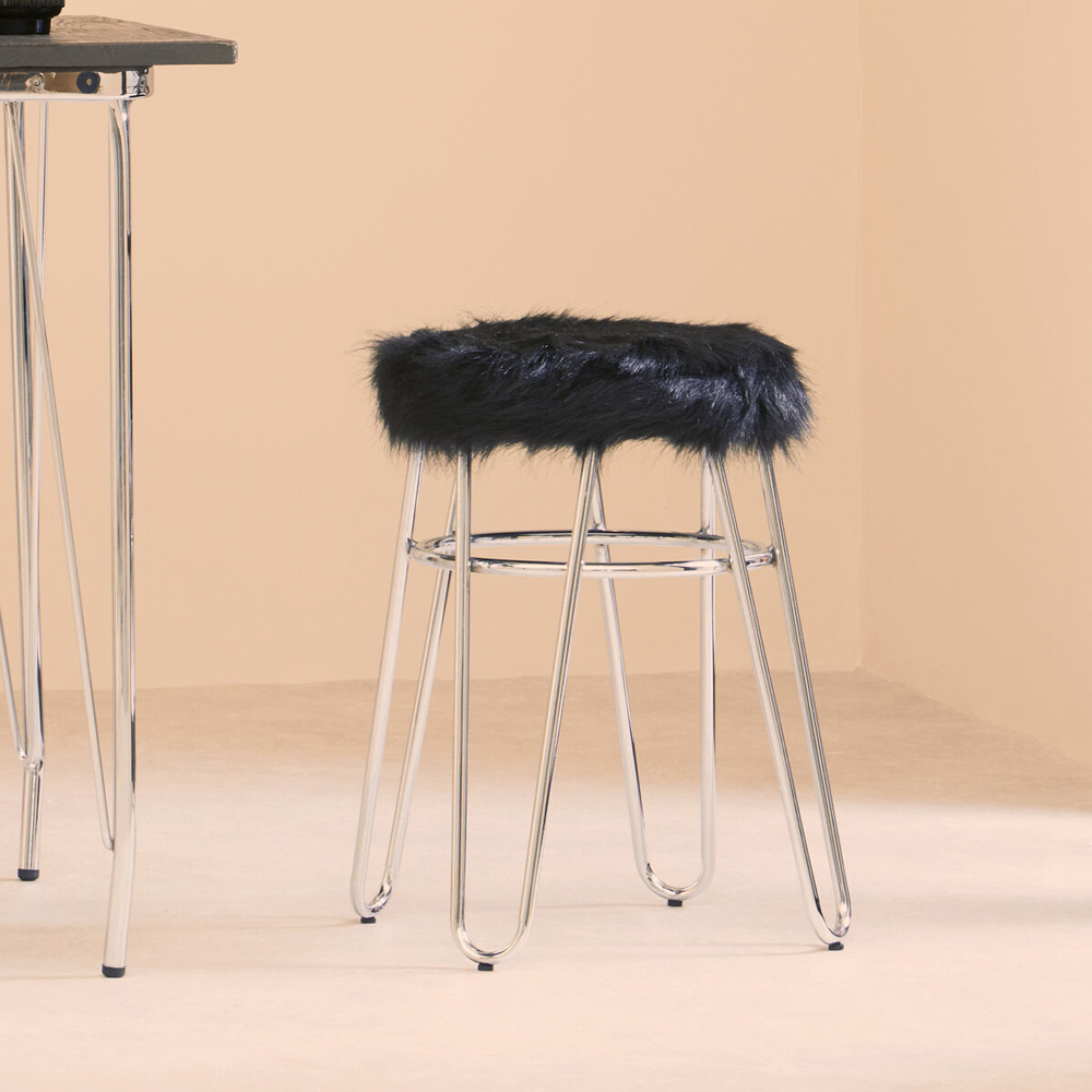Premier Housewares District Black Faux Fur Stool Image 5