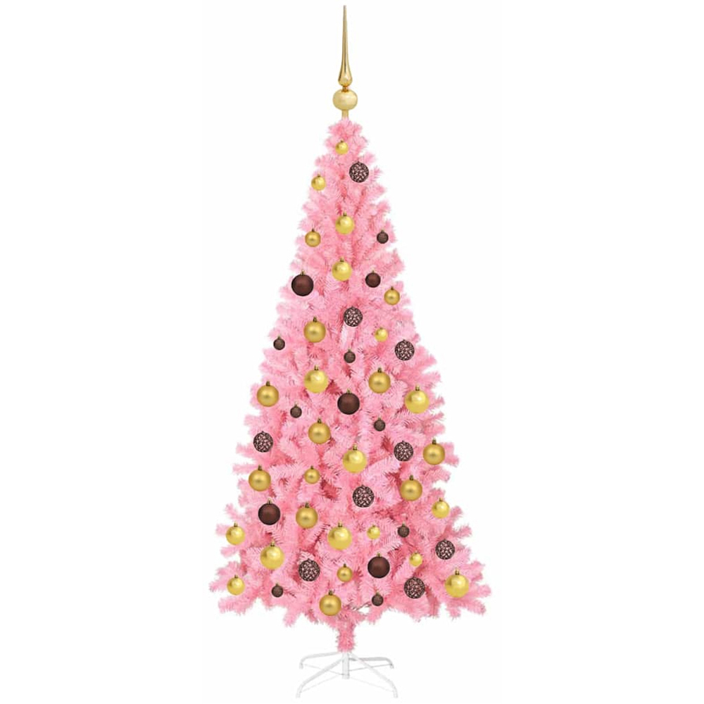 vidaXL Pre-Lit Gold Baubles Pink Artificial Christmas Tree 6ft Image 1