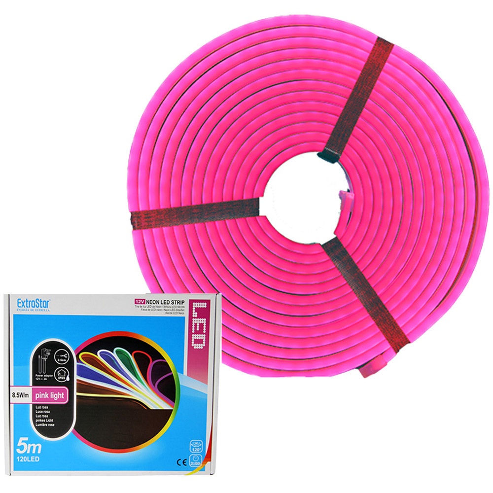 ExtraStar Neon Pink LED Strip with Power Adapter 5m Image 2