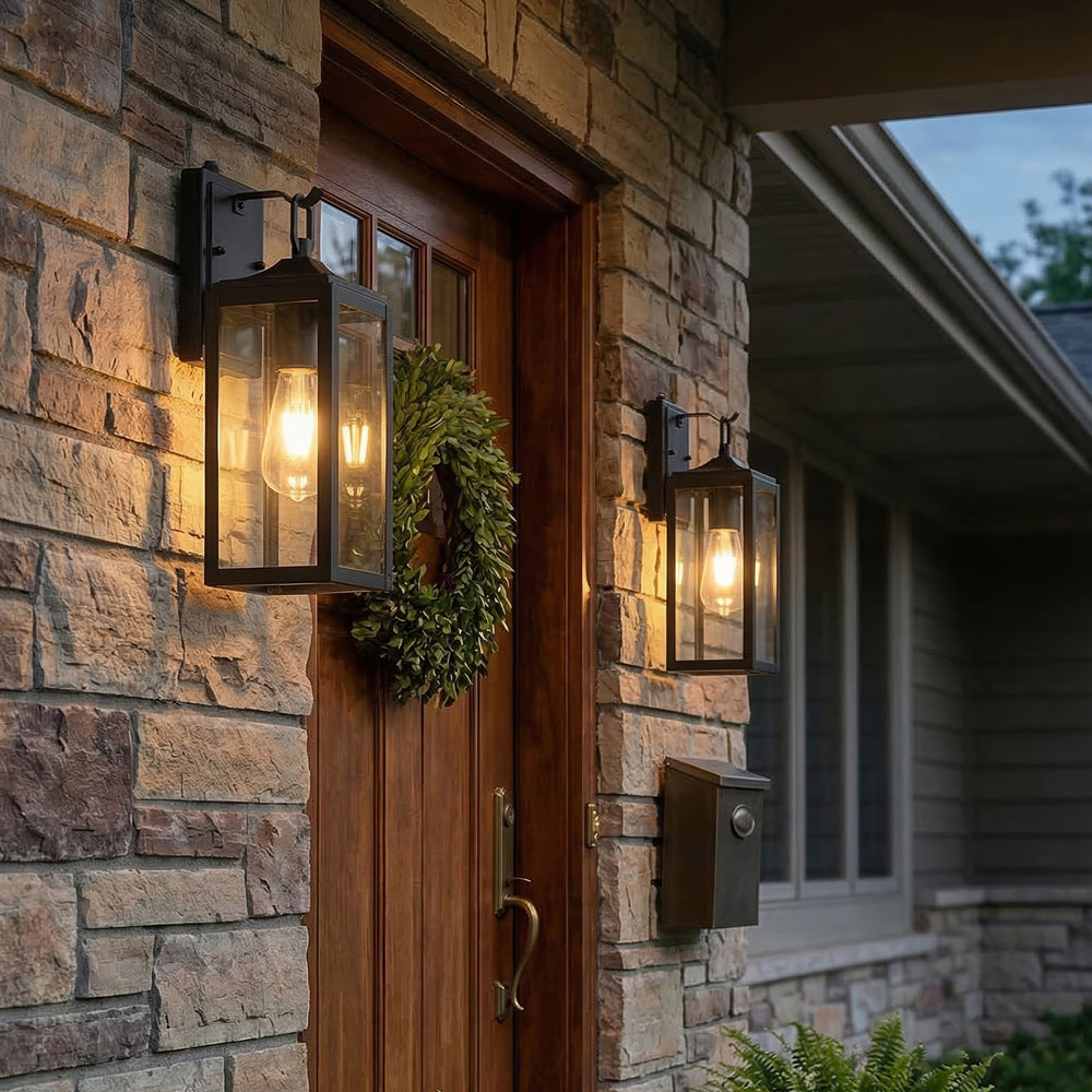 Living and Home Black Tempered Glass Shade Outdoor Sensor Wall Lamp Image 2