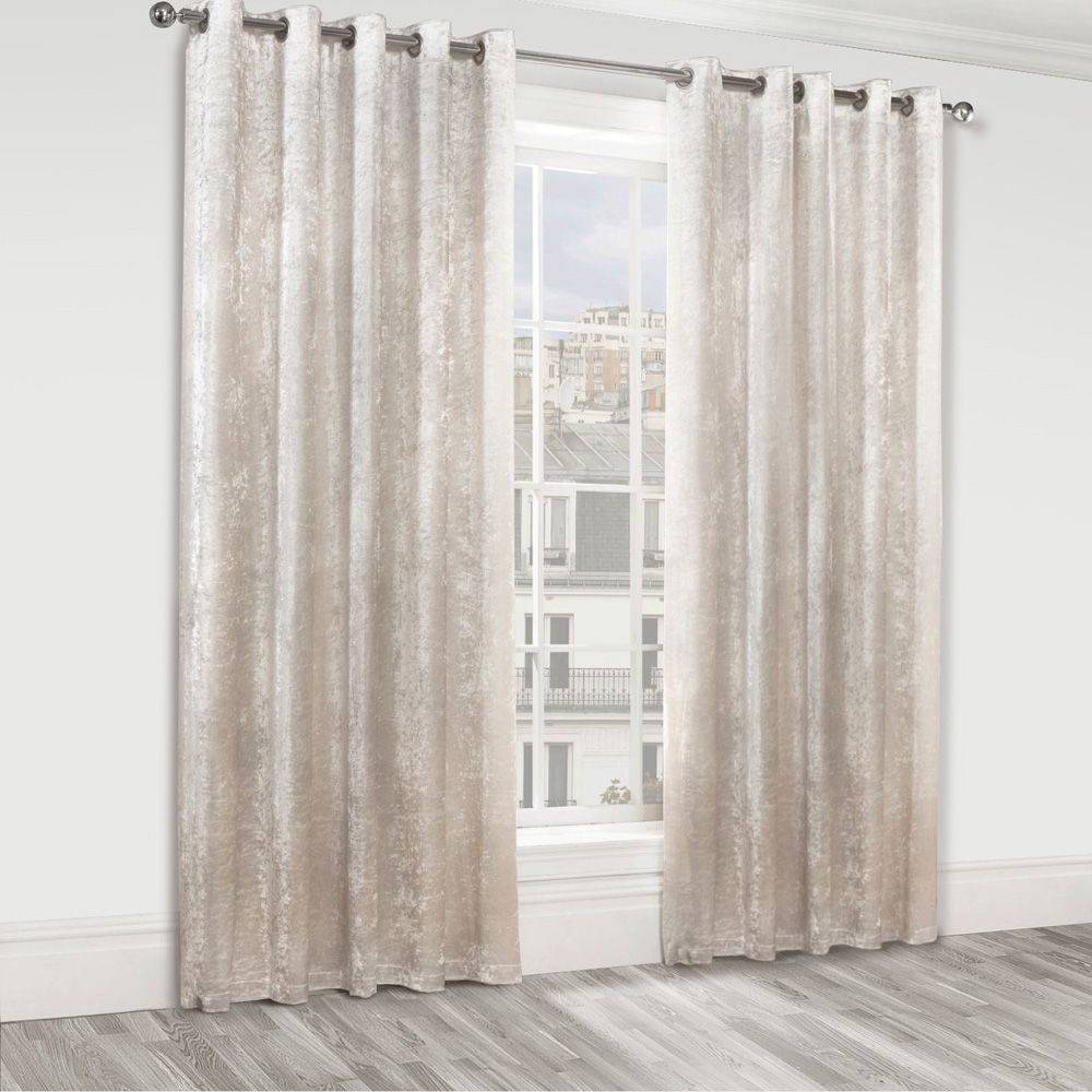 Alan Symonds Cream Crushed Velvet Ring Top Eyelet Curtains 117 x 137cm Image 4