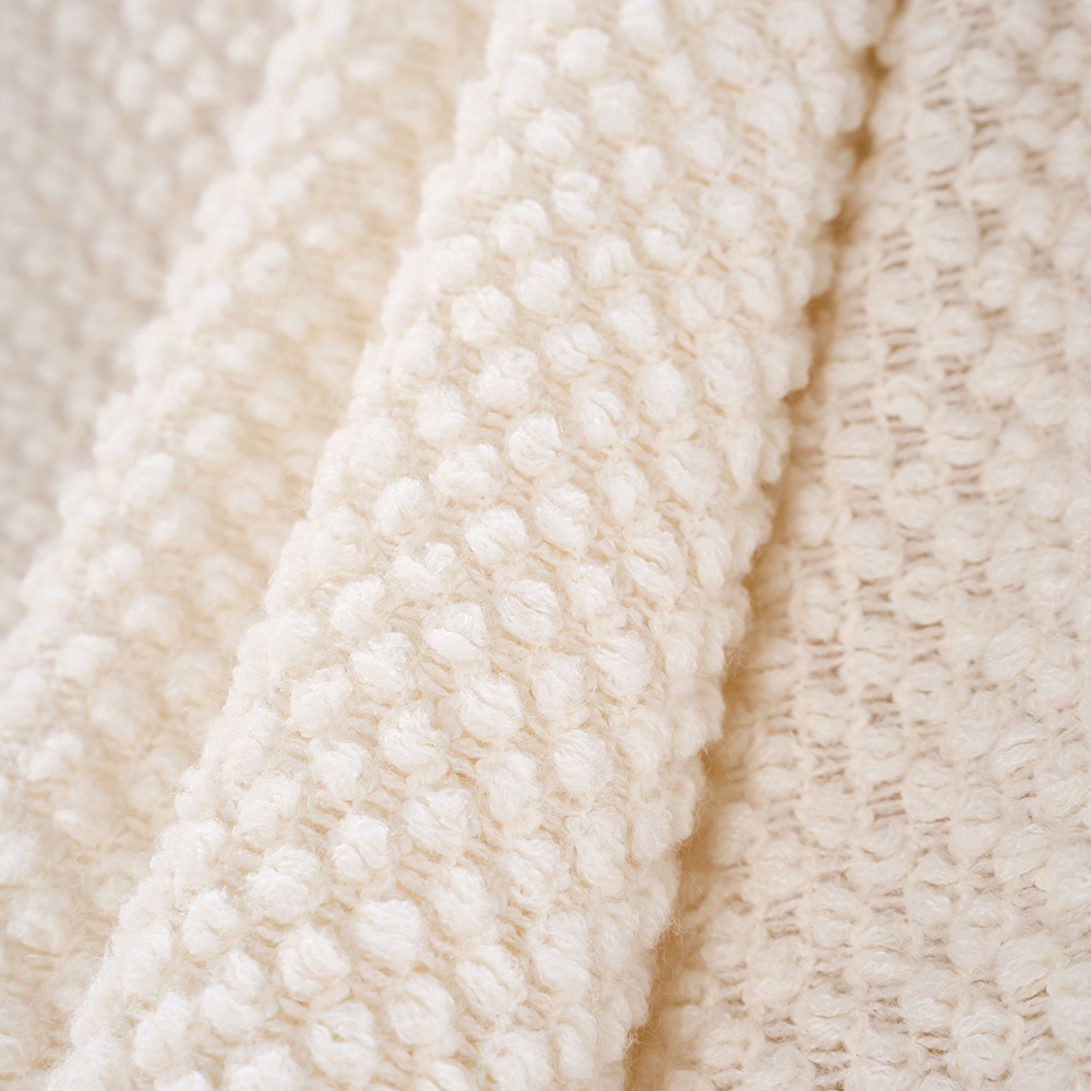 Living and Home Beige Popcorn Knit Throw Blanket with Tassels 130 x 170cm Image 4