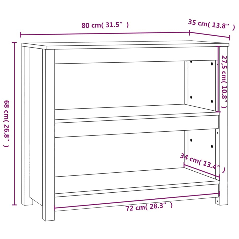 vidaXL 2 Shelf Grey Solid Pine Wood Bookcase Image 9