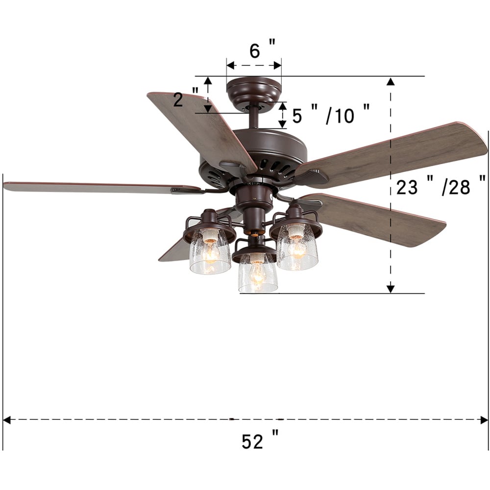 Living and Home 5 Blade Crystalline Chandelier Ceiling Fan Light with Pull Chain 52 inch Image 9