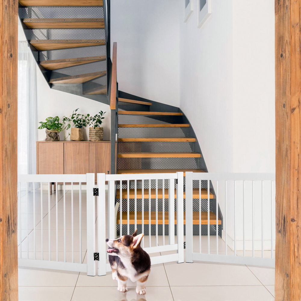 Costway 3 Panel Foldable Freestanding Pet Safety Gate with Lockable Door Image 5