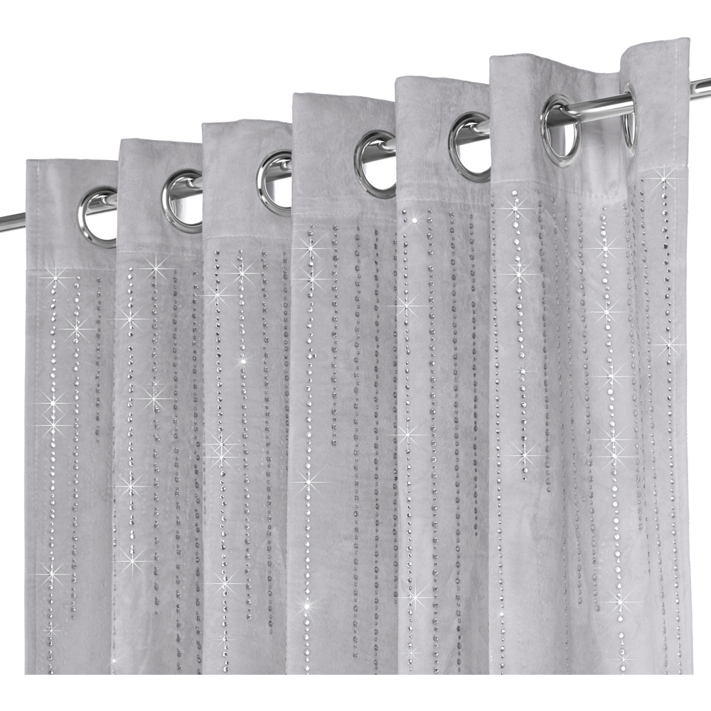 Alan Symonds Silver Cascading Diamante Studs Velvet Blackout Ring Top Eyelet Curtains 168 x 183cm Image 6